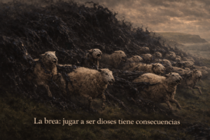 Brea nagra cubriendo rebaño de ovejas en Foula