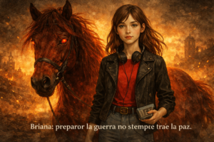 Briana, encarnación de la Guerra en la novela Dioses Oscuros, una adolescente contemporánea vinculada al fuego y la violencia.