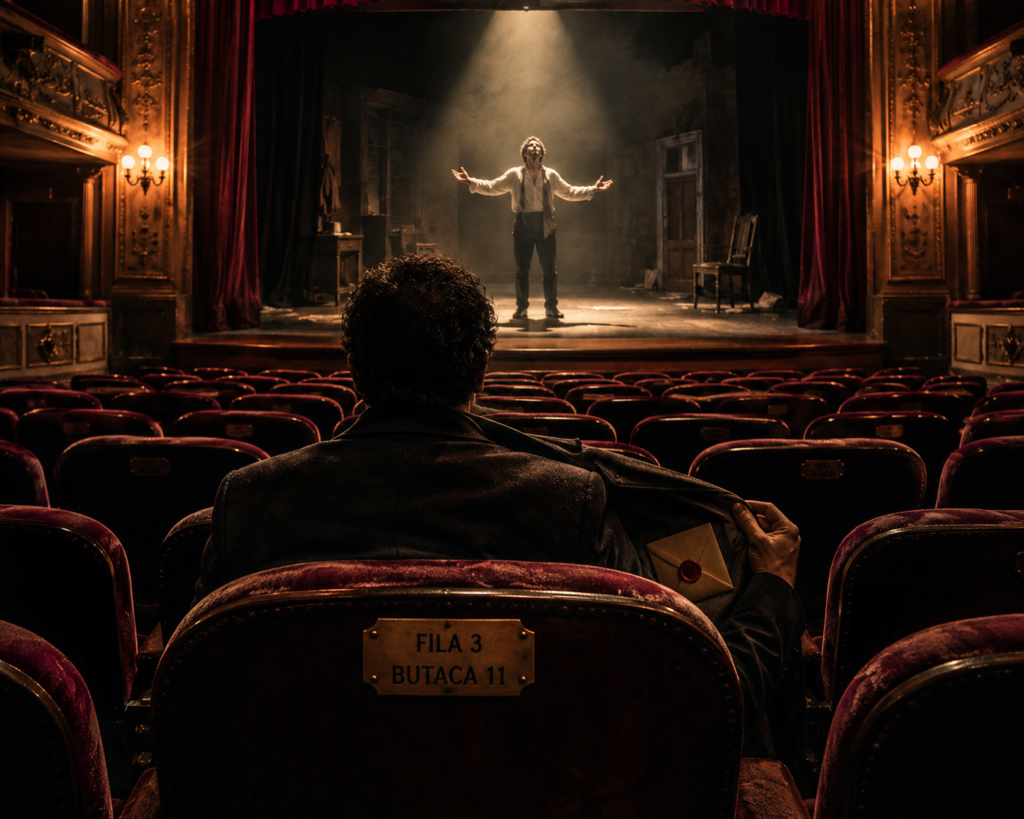 Persona sentada en la sala de un teatro
